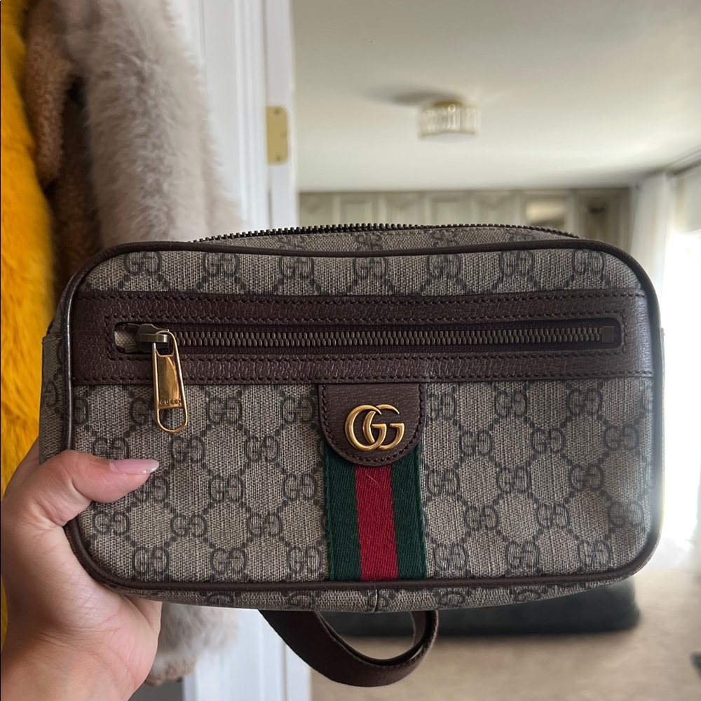 Gucci GG Supreme Belt Bag in Brown and Green